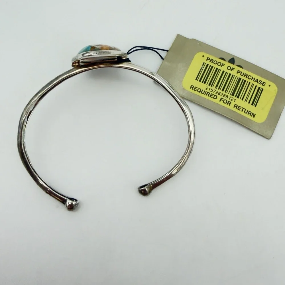 VTG BARSE Signed Sterling Silver Turquoise Spiny Oyster Cuff Bracelet NOS